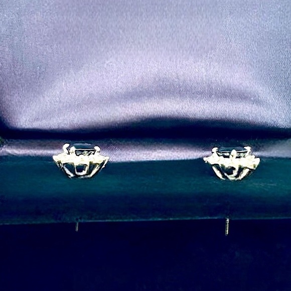 Blue Sapphire & Diamond Earrings | Platinum Set | Appraisal Included | $6,500 - Picture 5 of 7